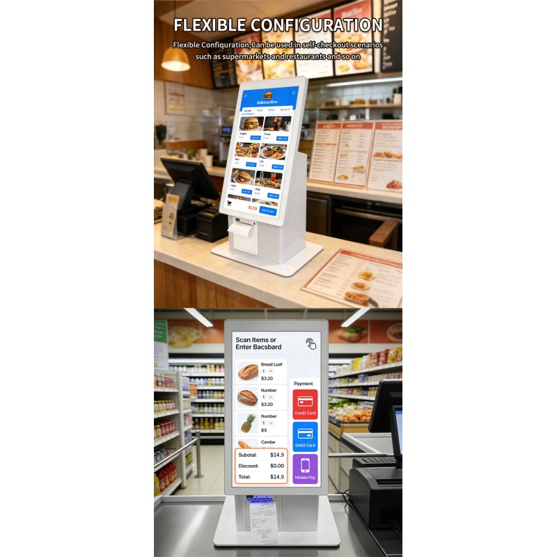 21.5 Inch Screen Size Custom Kiosk Design Self Ordering Kiosk Supporting Android Windows or LINUX OS