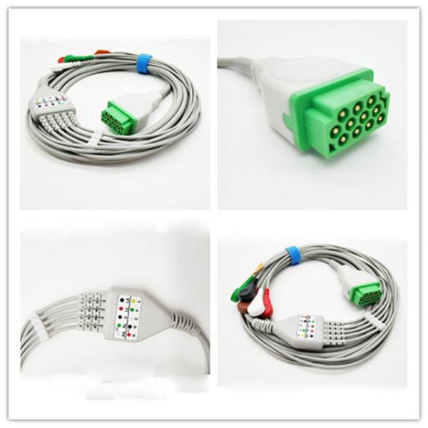 GE Marqutte One Piece 5 Leads ECG Cables And Leadwires Snap Type Portable 11 Pin Connector