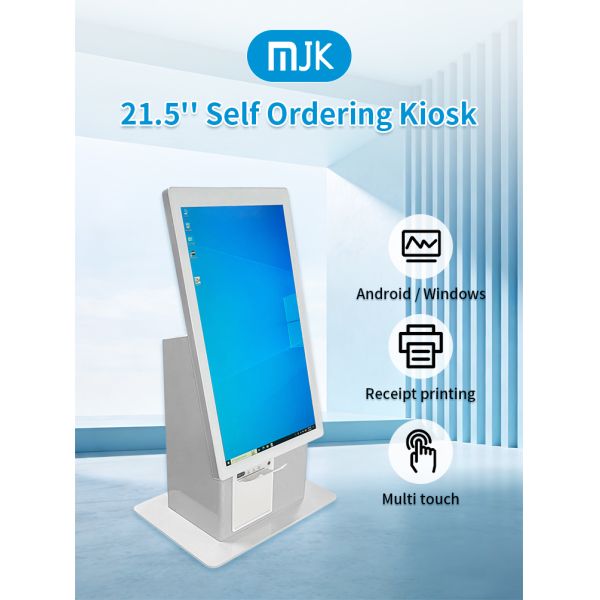 MJK Desktop 21.5 Inch All-in-One Self Service Payment Kiosk Barcode Reader Facial Recognition SDK for Restaurant Hotel Checkout