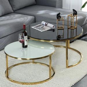 China Marble Glass Top Gold Round Coffee Table With Storage Strike Deisgn on sale