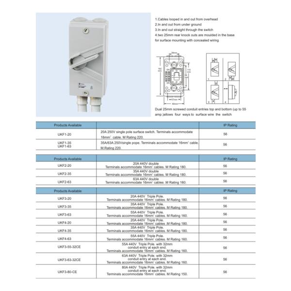 Outdoor Waterproof Isolation Switch 63A Australian Standard 240V Power Distributing