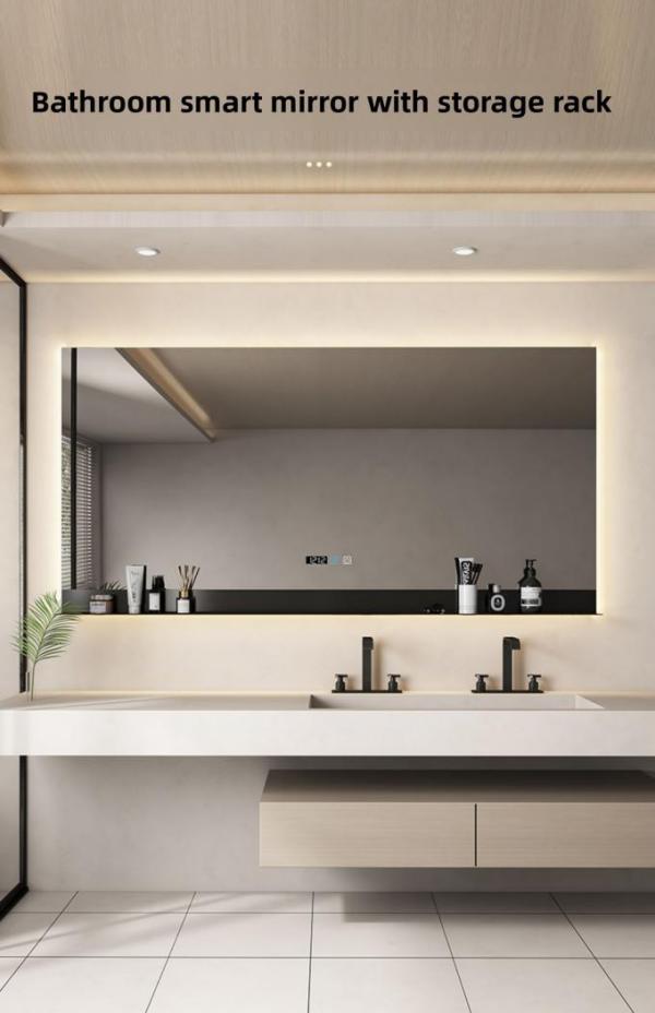 Modern Large Rectangle Metal Frame Mounted Mirror Shelf Touch Switch IP44 Design Style Lights Hotel Use Apartment Villa 3-Year
