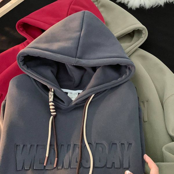 Support Customization Winter Embroidered Alphanumeric Knitted Polyester/Cotton Hoodies Thick Raised Prints Oversized Fit