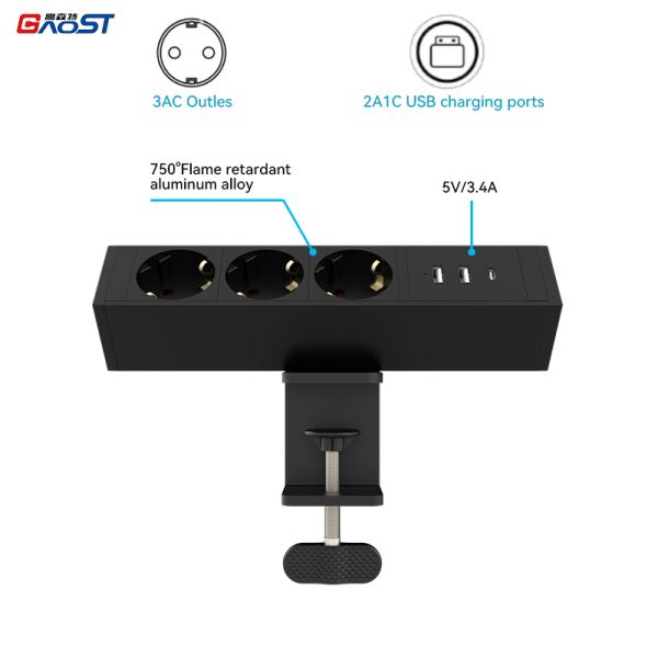 Universal Office Table Desk Clamp Power Outlet Socket Surge Protector ODM