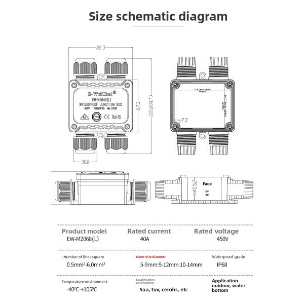 Waterproof Split-Type Junction Box - 1-in 3-out Power Distribution Hub IP68