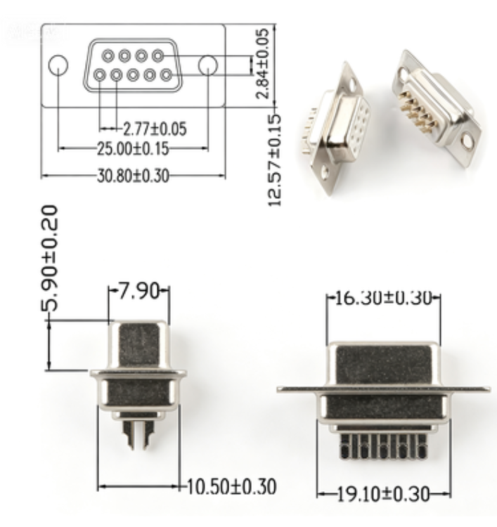 D-SUB Connector DB-9K 9 Pin Female Soldering Type for Industrial Equipment and RS-232 Communication