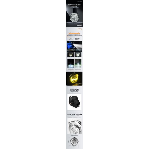 All Weather Motorcycle Headlight Assembly Impact Resistant Motorcycle Head Lights 2600LM For Illumination
