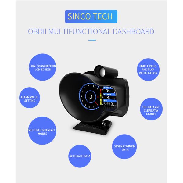 Do916 OBD2 Multifunctional Gauge Car Hud OBDII Double Screen Tachometer