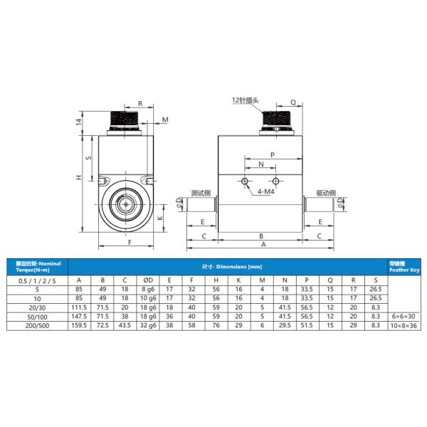 NS-NJ7 Series RoHs Dynamic Torque Sensor Torque Transducer 0 To 500Nm