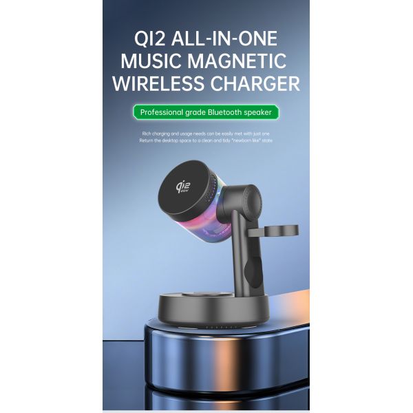 Stylish Qi 2.2 Wireless Charger and Bluetooth 5.2 Speaker Combo Support both Samsung & Apple Devices