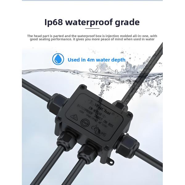 Waterproof Cable Junction Box, 1 Port Input to 4 Outputs, IP68 Rated