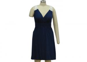 China Fashion Deep V Neck Bodycon Dress , Sexy Backless Summer Dresses Navy Blue on sale