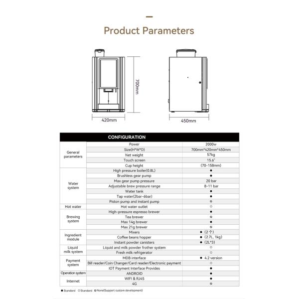 Tabletop Coffee Vending Machine for Office with 15.6 Touch Screen