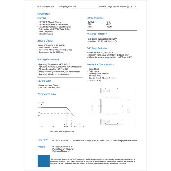 Industrial 95W Single Port 802.3BT PoE Injector Web Video Camera PoE Injector
