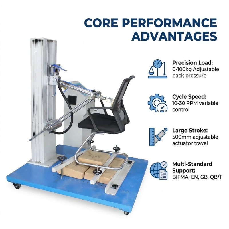 Office Chair Backrest Fatigue Testing Machine BIFMA X5.1 EN 1335 Standard Compliance Cyclic Loading Fatigue Testing Equipment