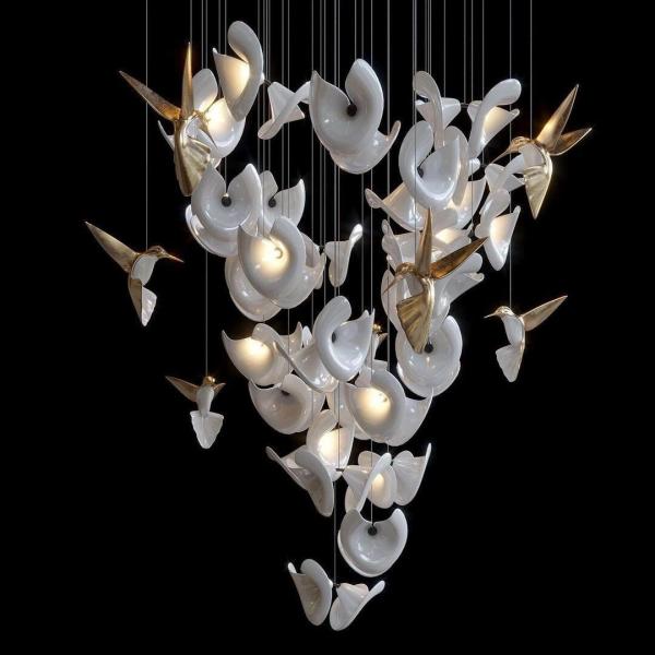 Glass Birds And Flowers Chandelier Modern Aesthetic Hotel Design Light Furniture