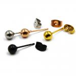 Surgical Steel Silver,Black,Gold&Rose Gold Color Ball Stud Earrings Punk Ear