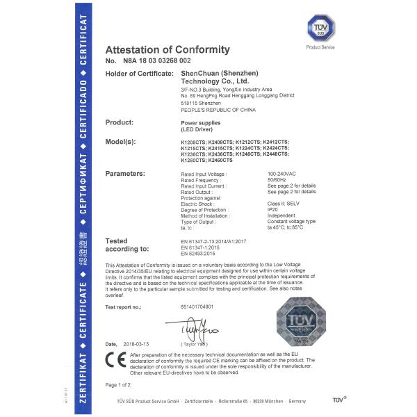 AC220V / 0.5A LED Driver Power Supply DC12V 60W 5A K1260CTS For Strip Light