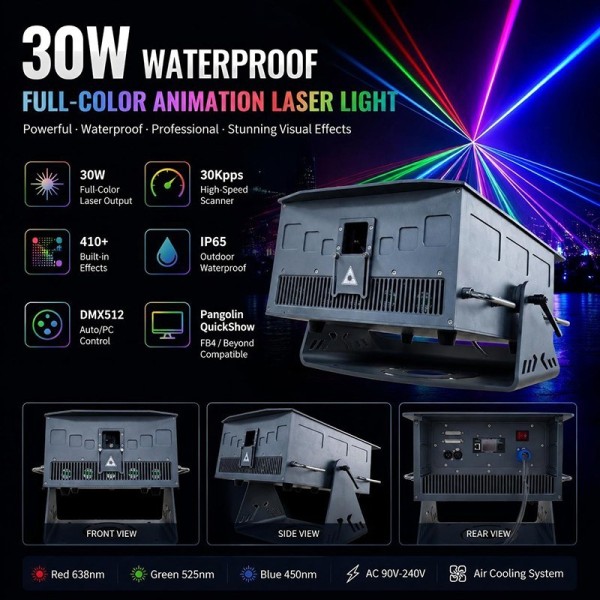 30W Full-Color Animation Laser Projection Lighting System