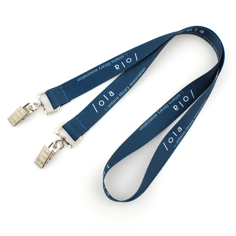 Custom Polyester Badge Holder Lanyard – Double End Clip with Two Metal Hooks