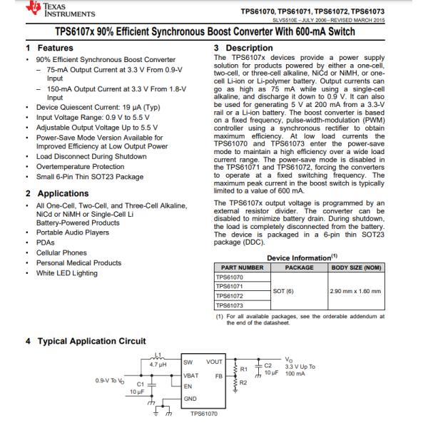 TPS61071DDCR Integrated Circuit IC Chip REG BOOST ADJ 500MA TSOT23-6