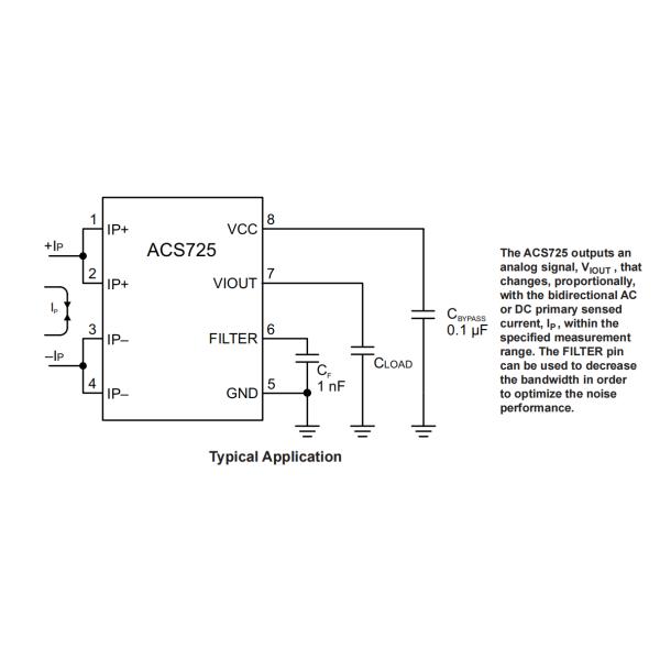ACS725LLCTR-05AB-T Temperature Sensor Chip Current Sensor 5A 1 8-SOIC