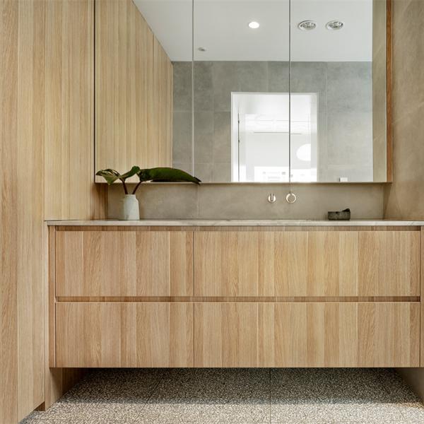 Single Sink Wood Grain Bathroom Vanity Wall Mounted Surface Handless Cabinet Light