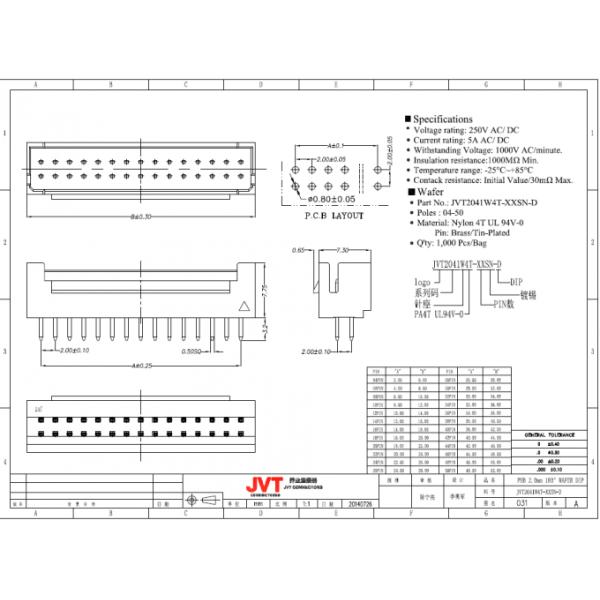 Dual Row PCB Board Connector , Right Angle Pcb Wire To Board Connectors