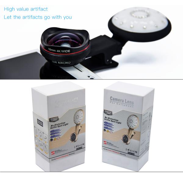 Optical Glass Lens For Close Up Photography 16mm 2 In1 Fill Light Phone Lens Kit With Clip