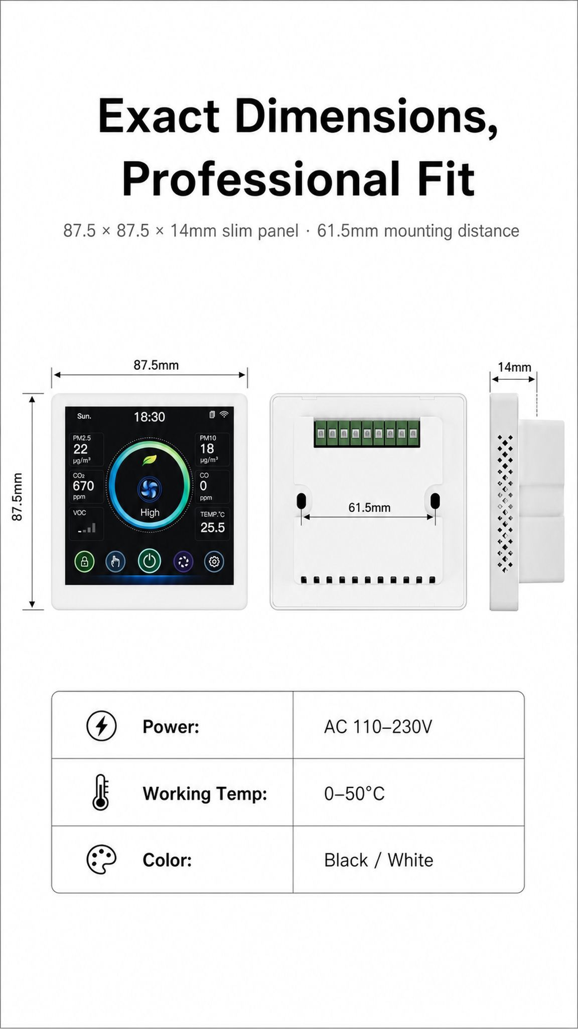 Tuya Smart HVAC Controller 4 Inch Touch Screen with Air Quality Monitoring and WIFI Function