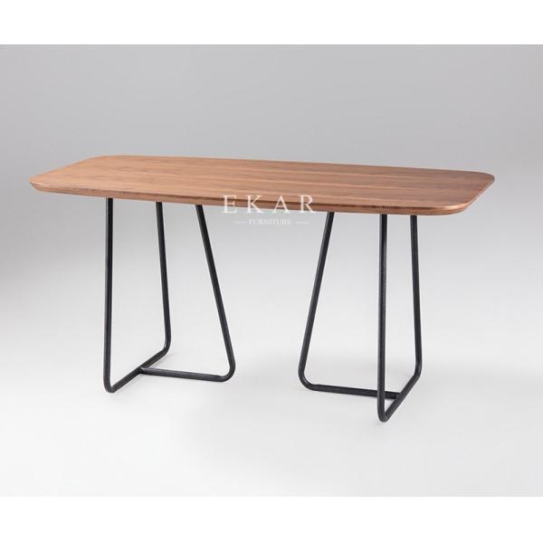 Modern Simple Metal Frame Rectangle Wood Dining Table