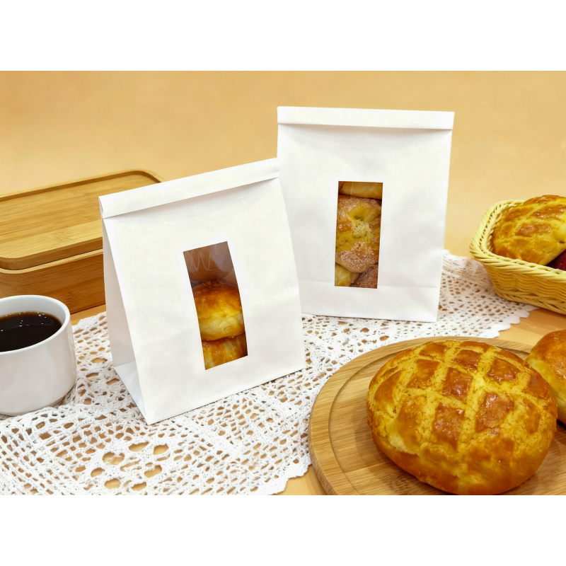 Customized Window SOS Kraft Paper Bag With Tin Tie Clear Window Use For Baked Food Tough And Good Tear Resistance Loading Heavier Items Bakery Bag