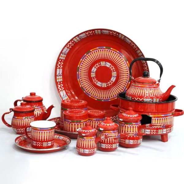 Enamel Dinnerware Set with Plate Mug Sugar Pot High Temperature Logo Printing