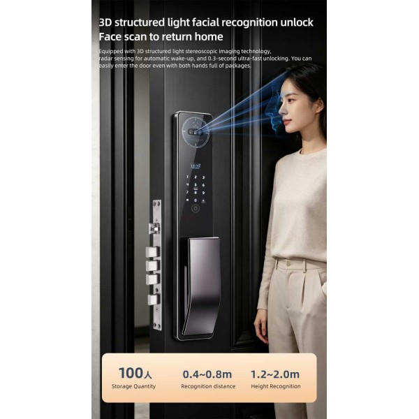 YAGU High-End 3D Facial Recognition Smart Door Lock Fully Automatic Lock with Video Intercom and Peephole Function Main DoorLock