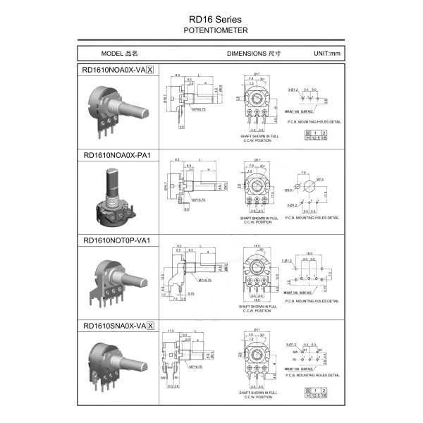 RD16 Metal Shaft Rotary Potentiometer RV16 Potentiometer CTR Precision Potentiometers