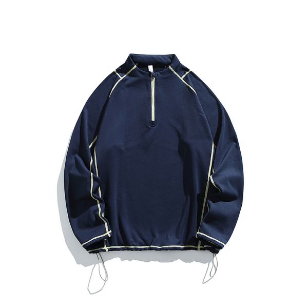 Custom Men's Quarter Zip Stand Collar Thermal Fleece Pullover Antibacterial Contrast Stitching Outdoor Hiking Top