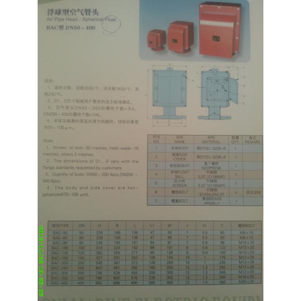 Ball type air vent head spherical float BAC Type