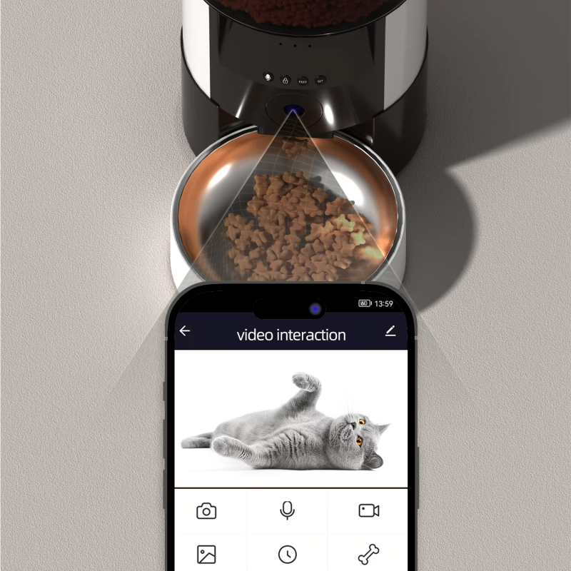 Intelligent Timing 720P Camera Automatic Feeder Eco-Friendly Solid Plastic Bowl Quantitative Cat/Dog Food Machine Power Charge