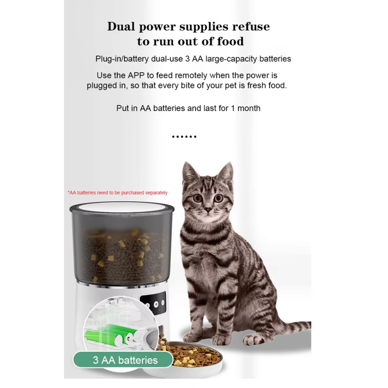 Smart WIFI Automatic Pet Feeder Solid Pattern Stainless Steel Mobile Phone Remote Control Via APP New Dual Chargeable Plastic