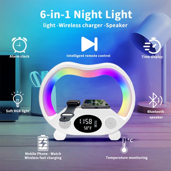 Multifunction ABS Smart Bluetooth Speaker With Wireless Charger Speaker Color Light