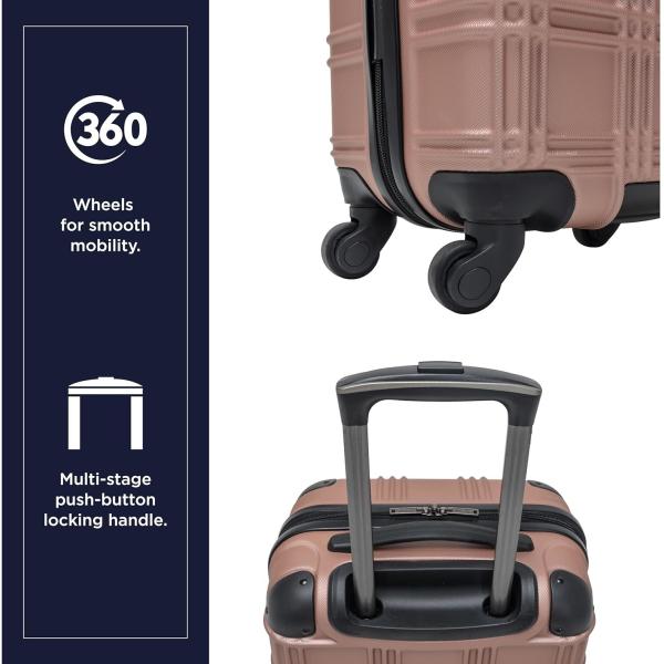 Lightweight Hardside 4-Wheel Spinner Travel Luggage, Rose Gold, 24-Inch Checked