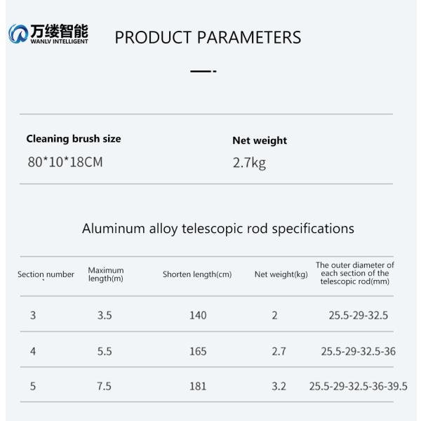 3.5 M Telescopic Pole Water Spray Brush for Photovoltaic Panel Cleaning Physical Cleaning Principle