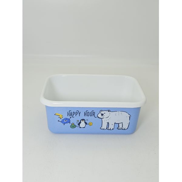 Soft Blue Cute Polar Bear Penguin Print Rectangular Enamel Storage Bowl Oven Safe Enamel Food Container For Baking And Fridge Storage