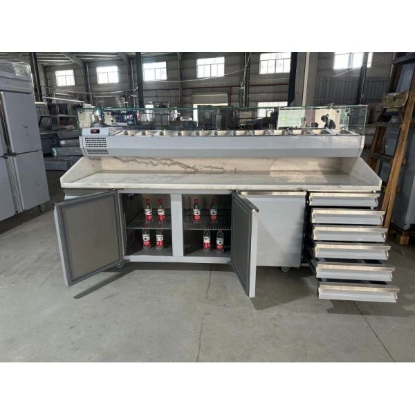 Big Size Pizza Prep Table Marble Top Dual-Temperature Display Refrigerator Workbench for Restaurant Kitchen