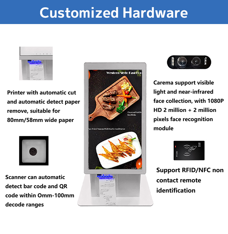 21.5 Inch Screen Size Custom Kiosk Design Self Ordering Kiosk Supporting Android Windows or LINUX OS