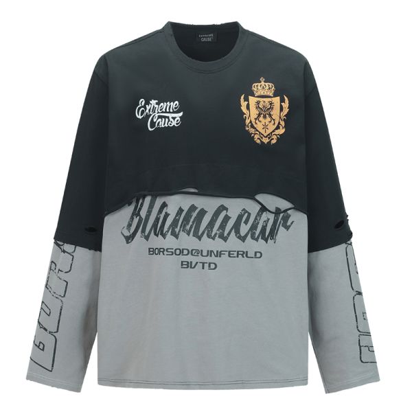 Custom Men's Vintage Printed Knitted Pattern Long Raglan Sleeve Hoodie 100% Cotton 300g Breathable Oversized Fit Retro Washed