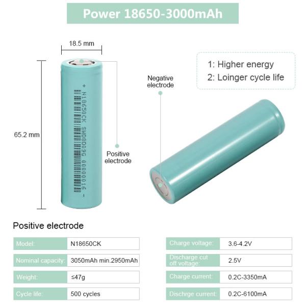 3.6V Cylindrical Lithium Battery 18650 3050mAh Li Ion Batteries Bulk For Electronics Use