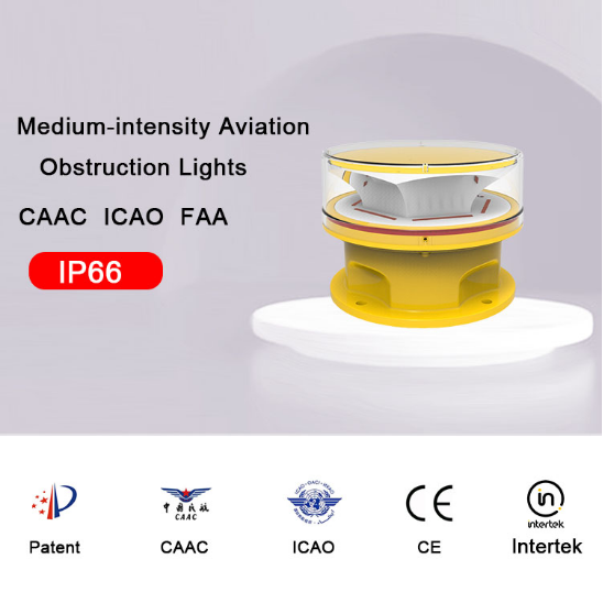 ANNHUNG AH-MI-B2 White LED Medium-Intensity Aviation Obstruction Light with 2000cd Intensity, IP66 Waterproof, and 20-60FPM Flash Rate