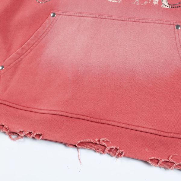 Washed Make Old Worn-out Letter Printed Heavyweight Looped 100% Cotton Breathable Windproof Oversized Fit Hoodie Pocket Winter