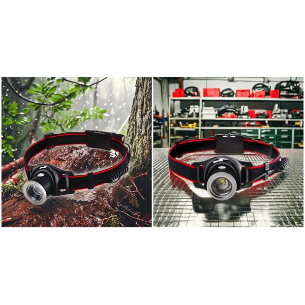 Magnetic Rechargeable High Lumen LED Headlamp Zoomable With Red Warning Lamp